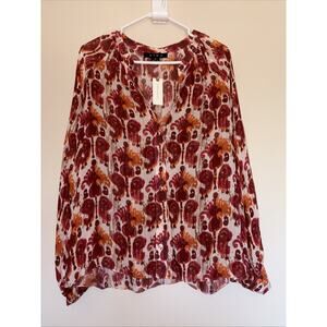 ATSU Anthropologie Sheer Geometric Abstract Allover Top‎ Shirt Blouse Medium NEW